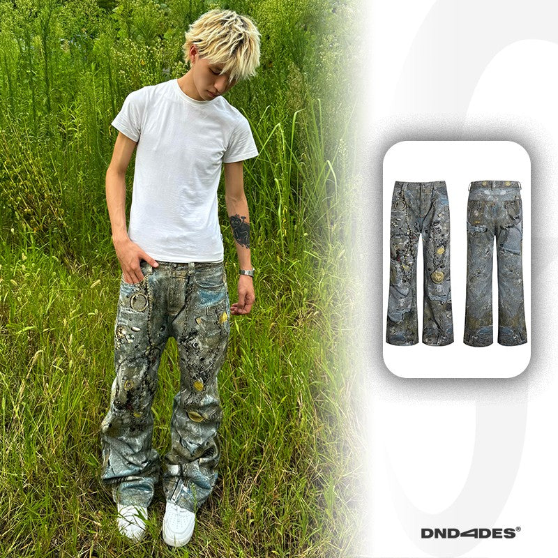 DND4DES Wang Linkai original design digital printing 3D printing pants chain print straight pants