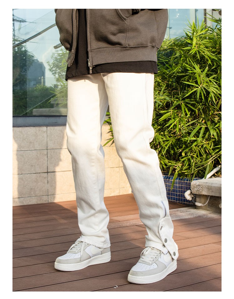 MT99 American high street jeans drape slim button pants trendy street white pants casual straight pants for men