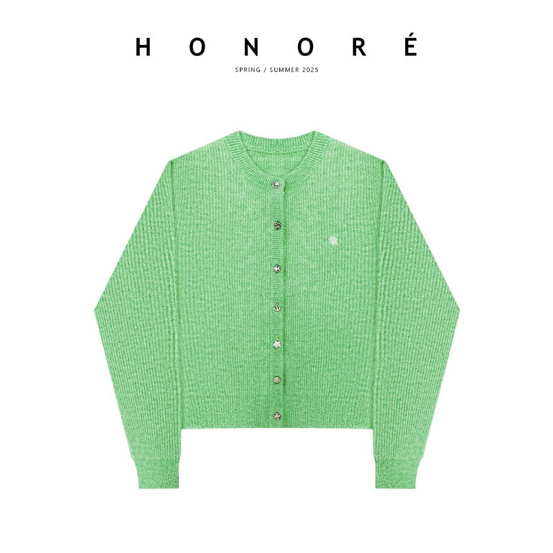 HONORE Gu Yue Mohair Tone Shaped Metal Button Cardigan + I-Shaped Vest Set