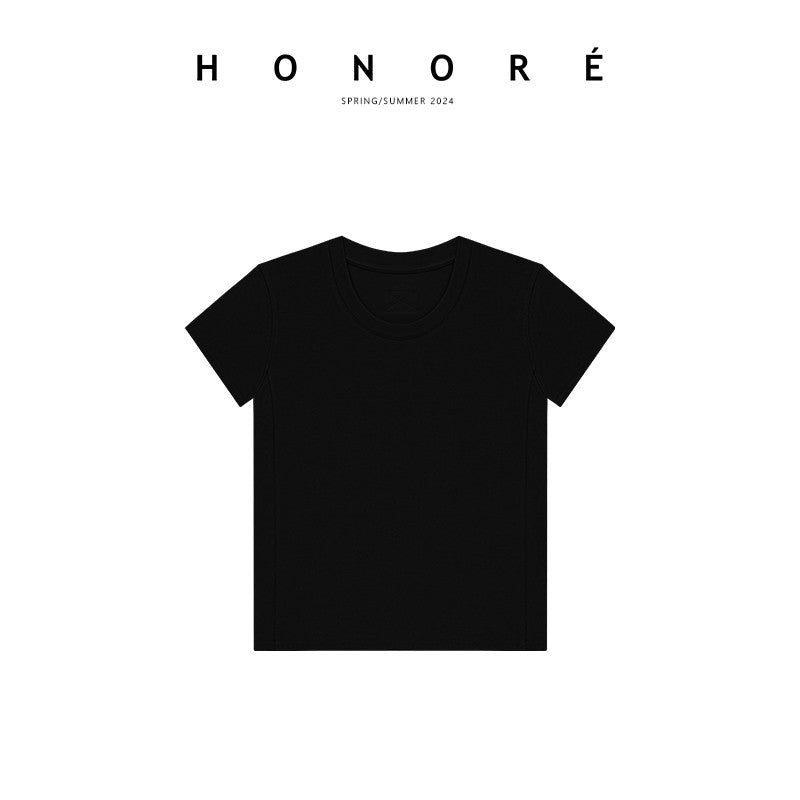 HONORE Gu Yue T King.0 Daily Basic Loose Casual Versatile Small U Round Neck Right Angle Shoulder Short Sleeve T