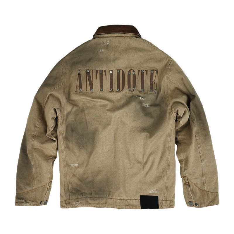 ANTIDOTE.6 oz dirty leather embroidery Detroit jacket thickened workwear quilted jacket men autumn and winter