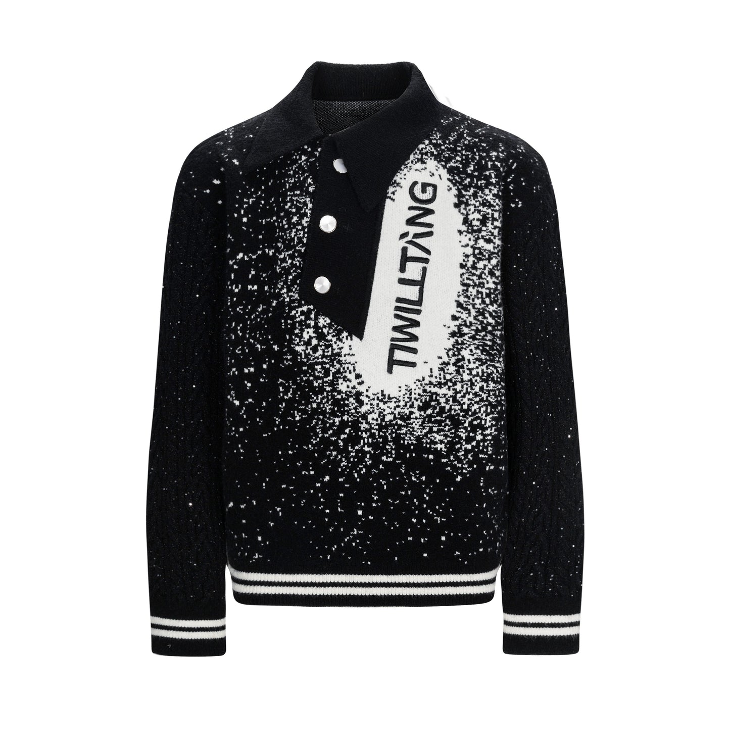 TIWILLTANG Qi Shi Lu &quot;Mi Hui Man Ji&quot; splicing oblique collar pullover knitted sweater autumn and winter embroidered sweater