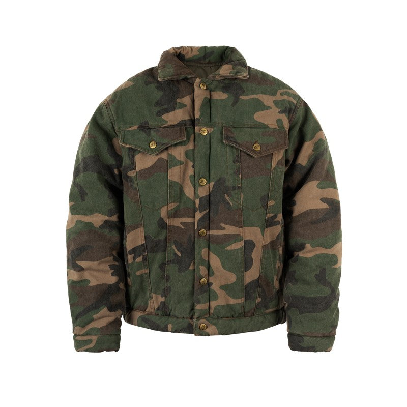 ANTIDOTE camouflage patch leather hit the rivet cotton jacket men's autumn and winter short thick American style national trend casual lapel jacket