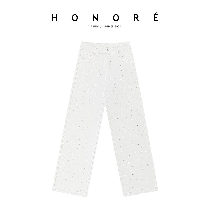 HONORE Guyue Drip Check Heavy-duty Water Drop Hot Diamond Comfortable Cut Jeans