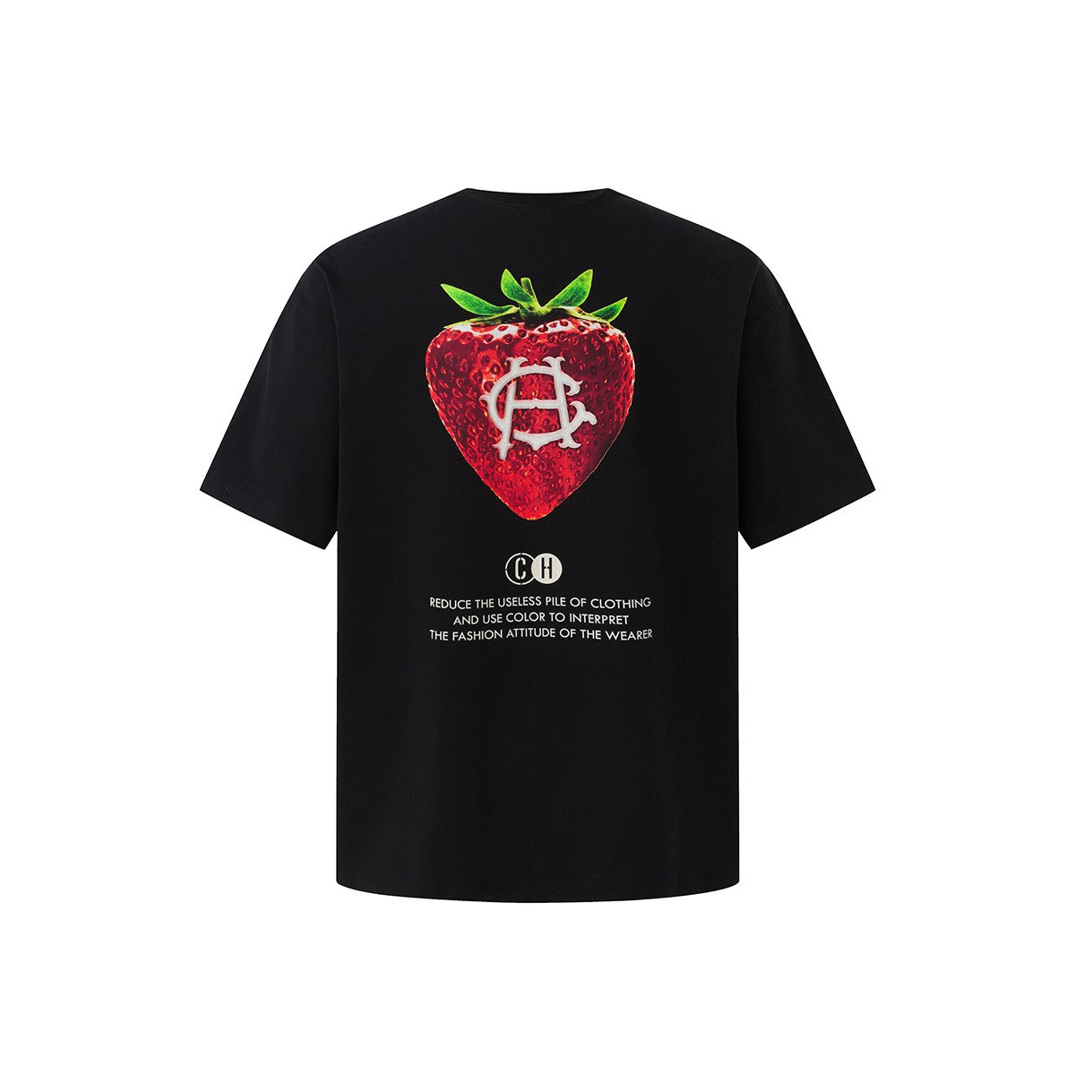 Cool antibacterial CHINISM red dust strawberry print short-sleeved T-shirt men's summer Solona round neck top