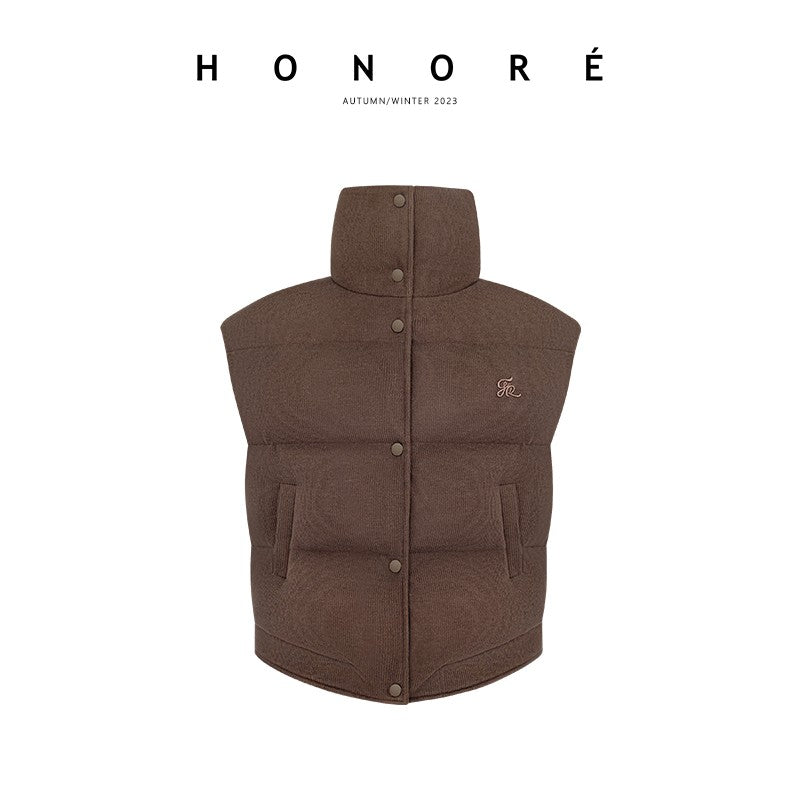 HONORE Gu Yue Airy Cloud 95 White Duck Down Original Embroidery Design Niche Stand Collar Down Vest