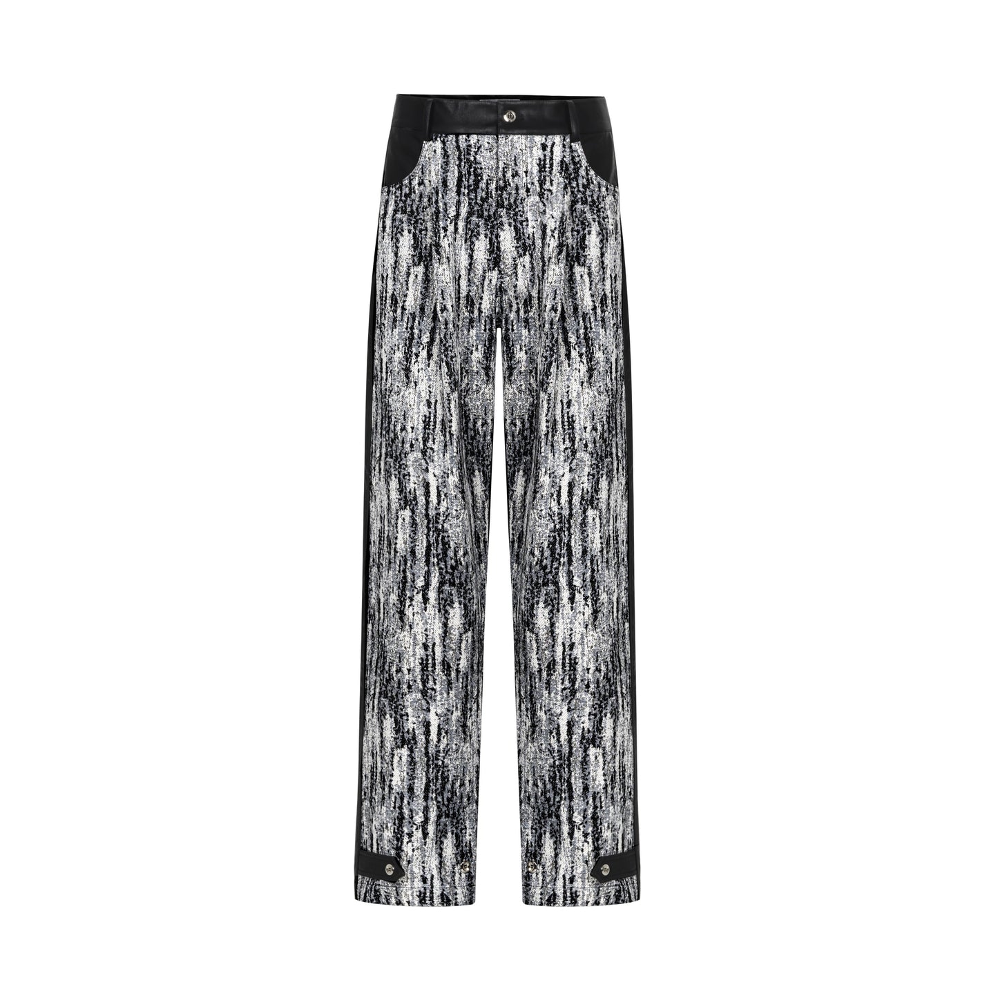 TIWILLTANG Qishilu &quot;Wei Ji Xiao Jue&quot; jacquard patchwork leather trousers