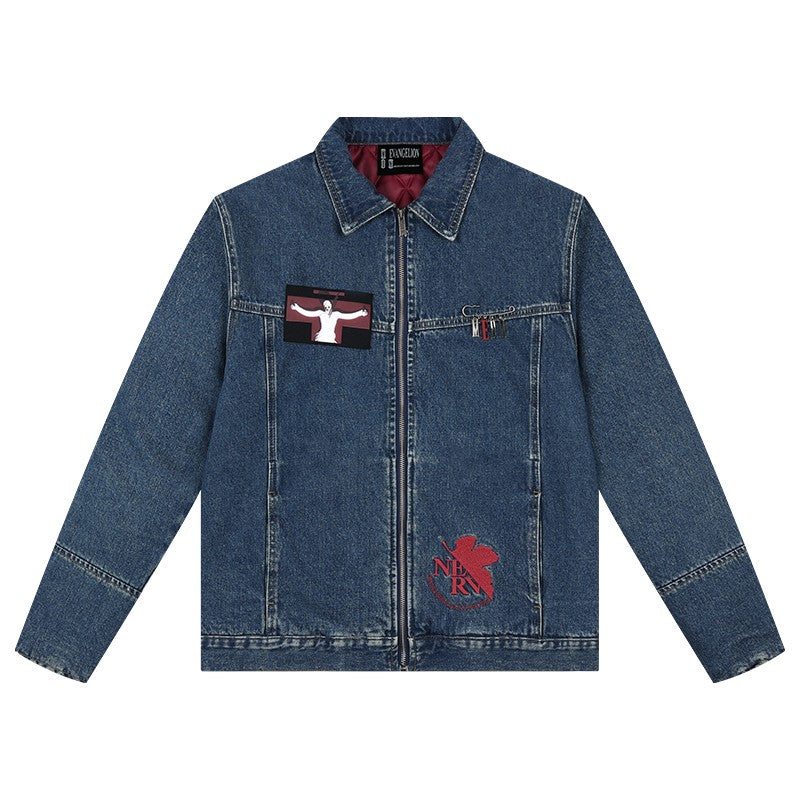 MEDMxEVA joint Lilith embroidered denim jacket men's American casual quilted thickened coat autumn and winter tops