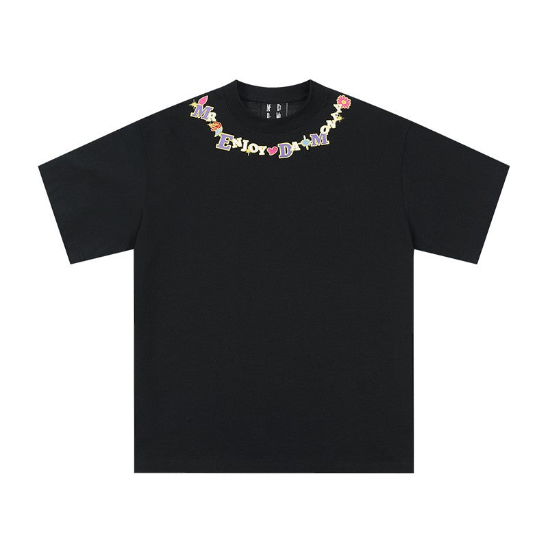 MEDM China-Chic Necklace Embroidery 305g Heavy Weight Cotton Short Sleeve T-shirt Men's Summer High Street Retro Casual Half Sleeve T-shirt