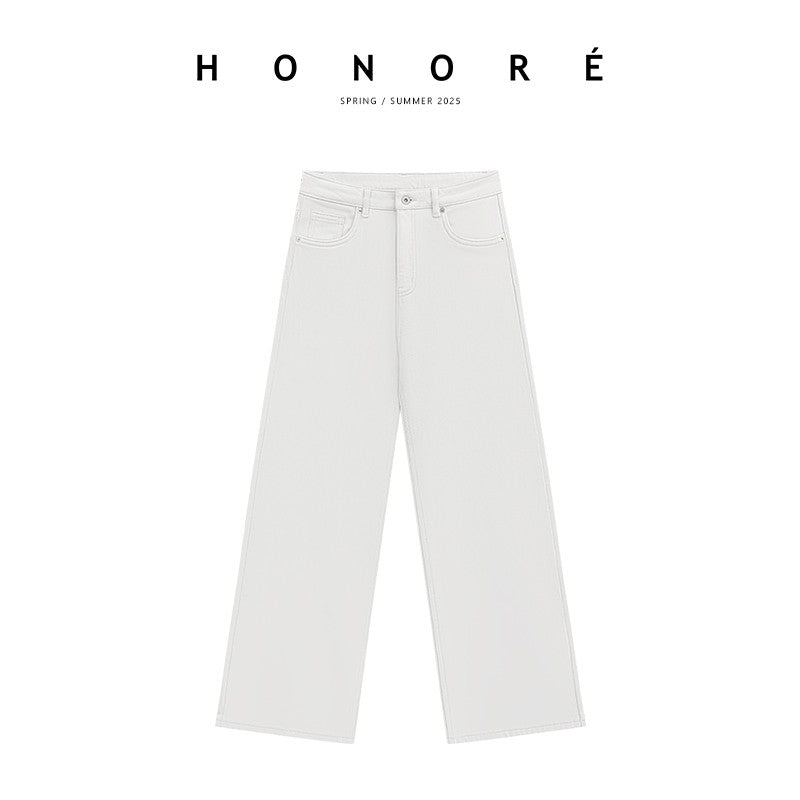 HONORE Guyue luxury high-density flocking brushed denim straight-leg jeans