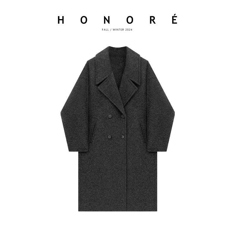 HONORE Guyue mulberry silk yak cashmere high-quality wool silhouette loose feeling three-dimensional double-faced wool coat