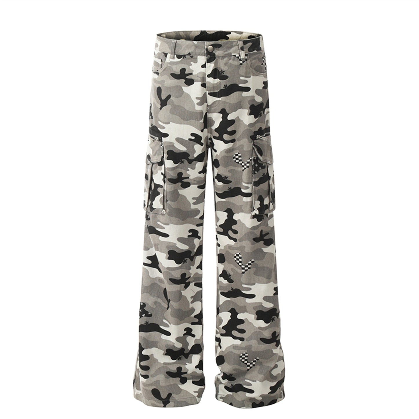 BTSG American retro Cargo multi-pocket polka dot camouflage overalls vibe street hip-hop flared casual pants