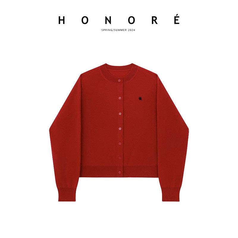 HONORE Gu Yue tennis old money style 100% sheep wool exquisite sweater knitted cardigan skirt three-piece set