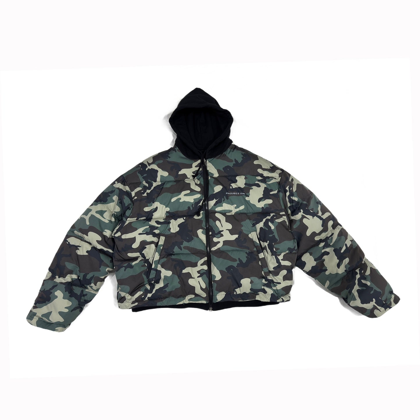 ASTT 24FW niche green camouflage stitching knitted silhouette loose hooded printed thickened cotton jacket top