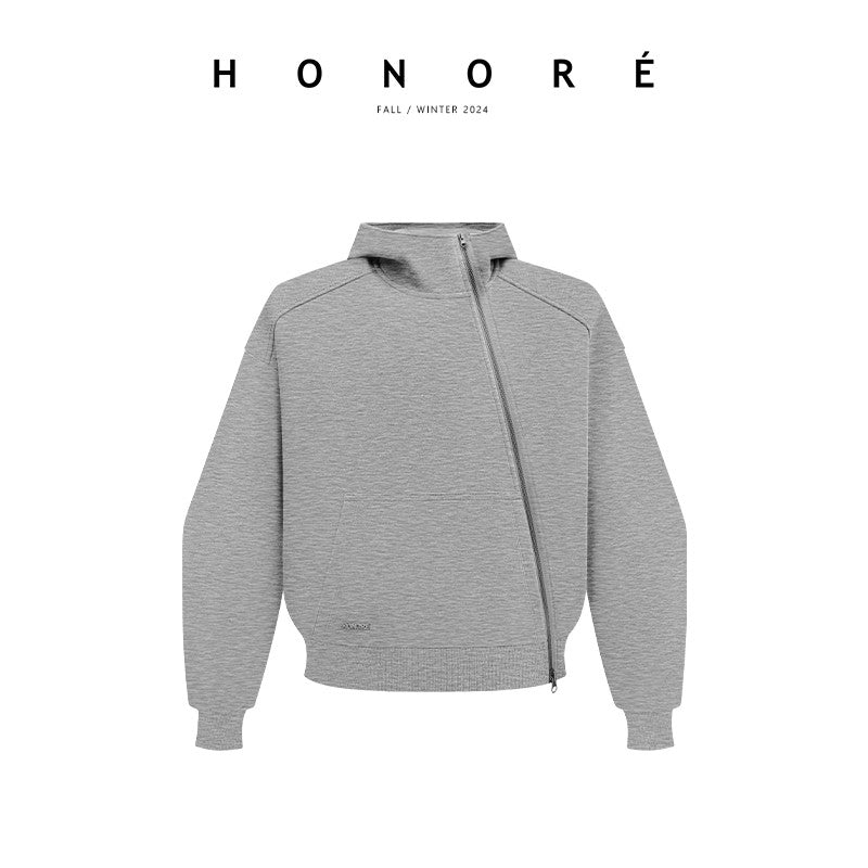 HONORE Guyue Hiking day metal oblique zipper structure fashion lazy sports sweater cardigan suit