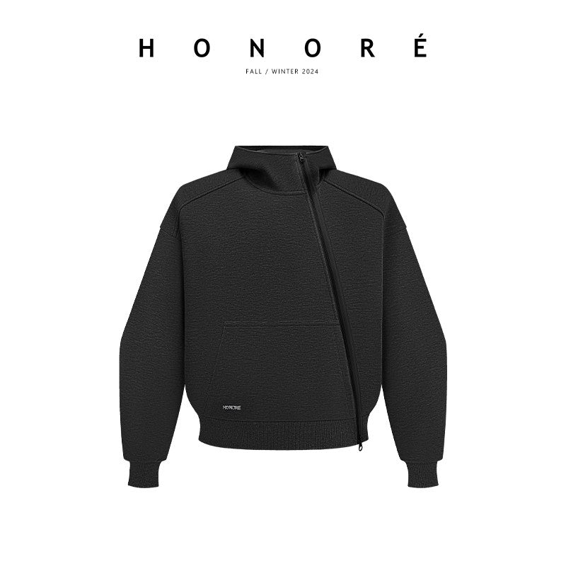 HONORE Guyue Hiking day metal oblique zipper structure fashion lazy sports sweater cardigan suit