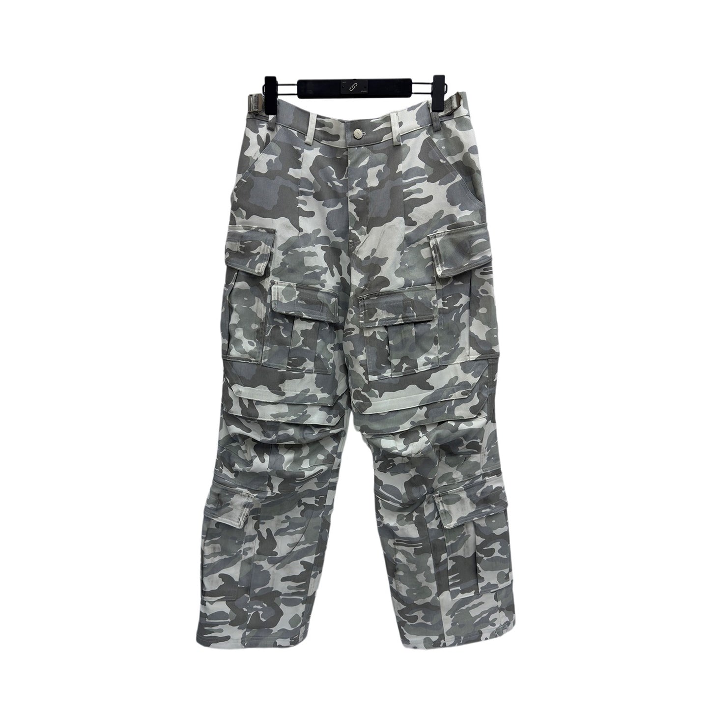 ASTT 24FW old dirty washed white camouflage sandblasted multi-pocket tactical paratrooper loose mopping overalls trousers trend