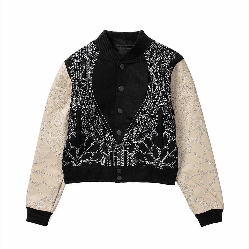 TrendMaybe &quot;Embroidery Jacket&quot; Cashmere and Sheepskin Baseball Jacket Embroidery Jacket