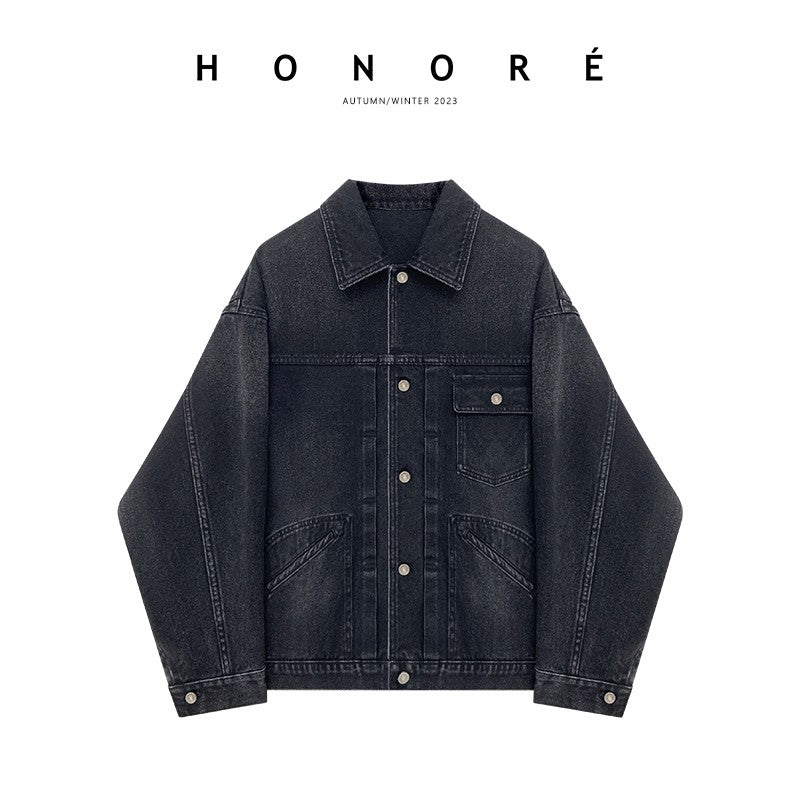 HONORE Gu Yue Retro Hippie Exclusive J-mouth Denim Fabric Oversize Loose Casual Profile Jacket