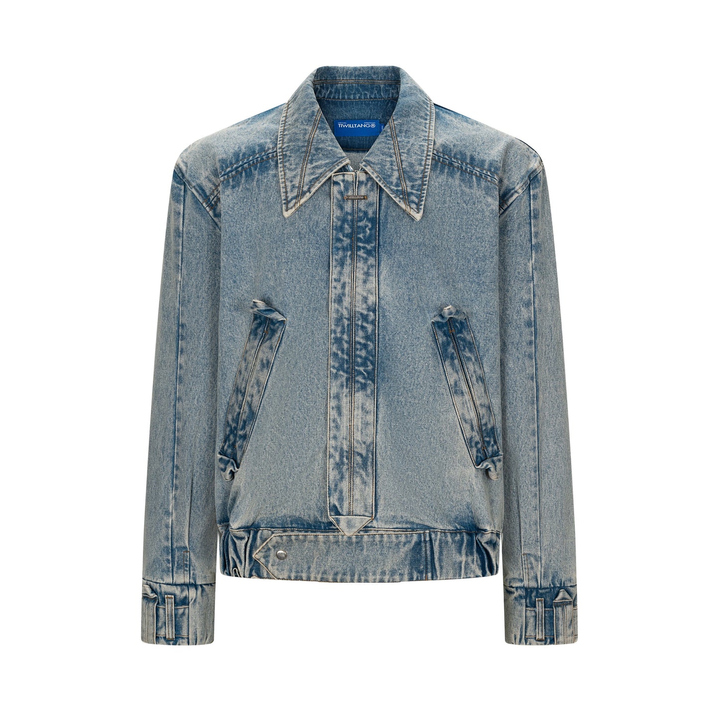 TIWILLTANG Qi Shi Lu &quot;Casting Stifling Wings&quot; Retro Washed Triangle Hem Lapel Denim Jacket