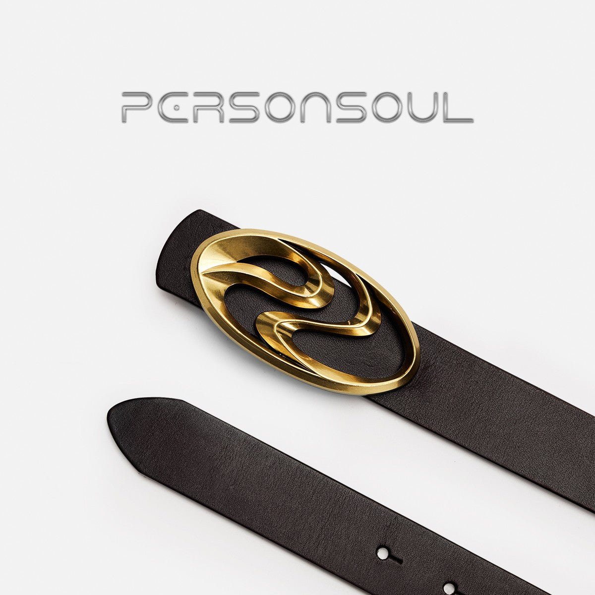 PERSONSOUL* Meta symbol matte silver plated distressed top layer cowhide belt Leather Belt