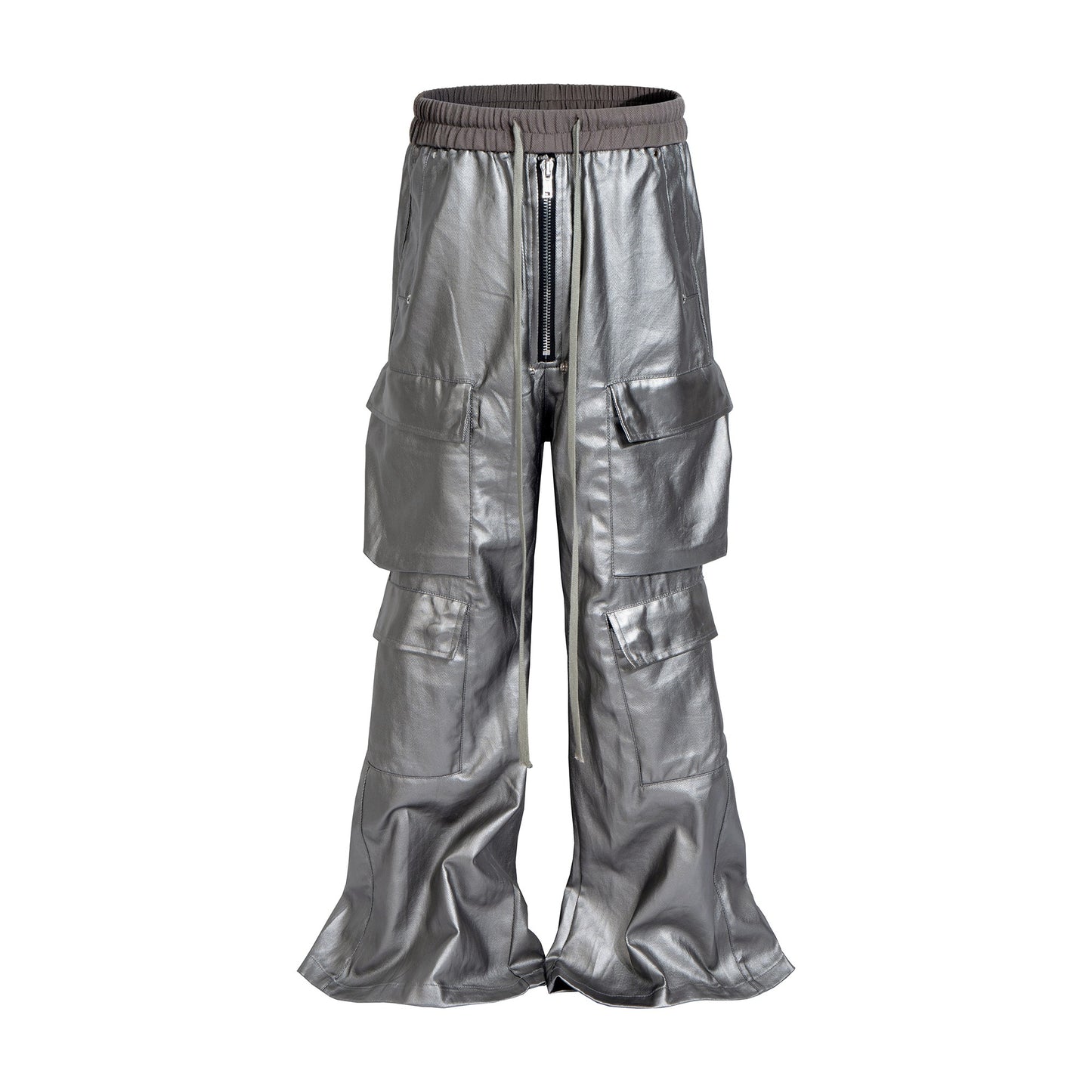 ASTT 4FW Special fabric silver coating drawstring elastic waist multi-pocket wide-leg cargo trousers