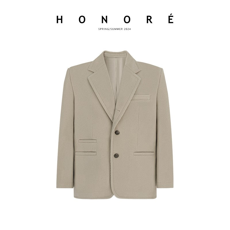 HONORE Guyue high-end luxury angle coarse twill wide suit V-neck vest casual short trousers three-piece suit