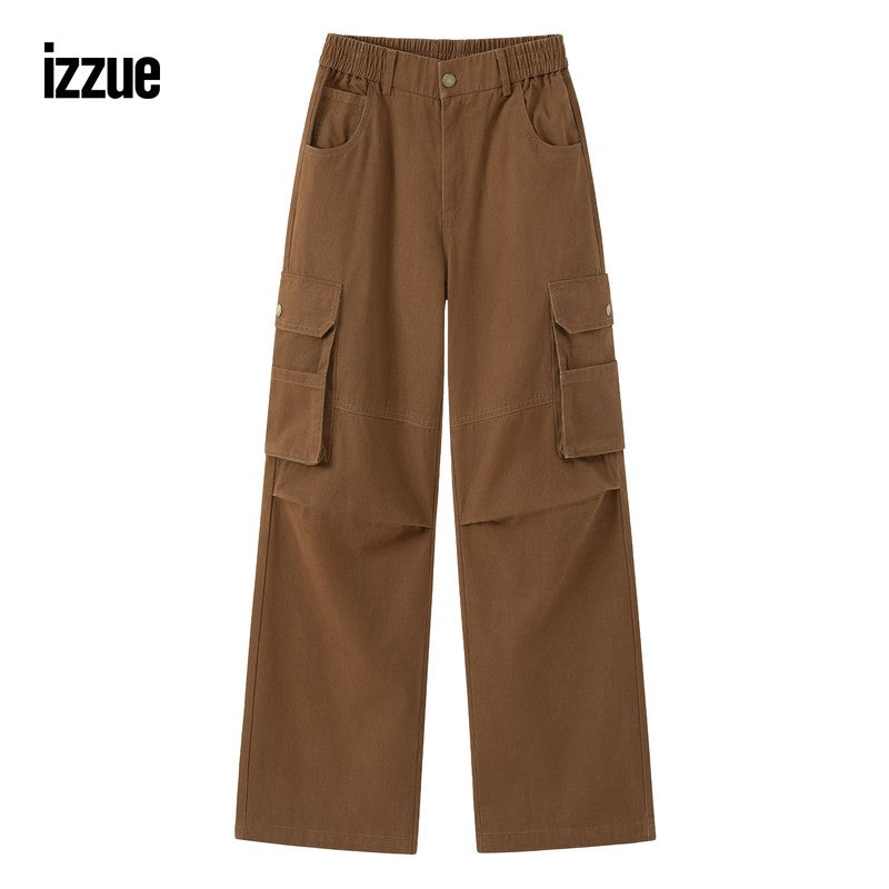 izzue men's overalls trousers 2024 winter new cool street loose straight pants casual pants