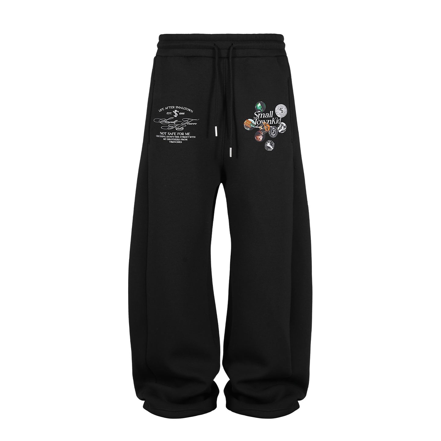 STK SmallTownKid American retro machete air layer badge print loose trousers straight sweatpants