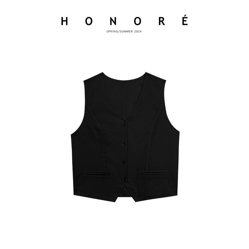 HONORE Gu Yue Relaxed Ramie Sunscreen Fashionable Shirt Vest Casual Pants Cotton and Linen Four-piece Set