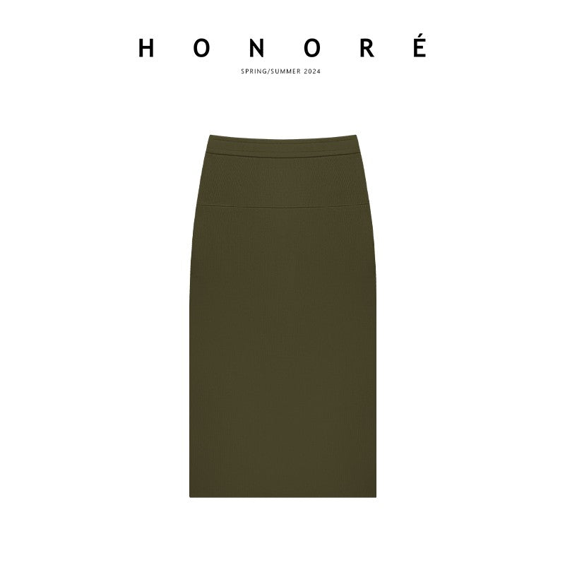 HONORE Guyue sportychic oblique shoulder careful American lazy skin-friendly cotton sweater skirt suit