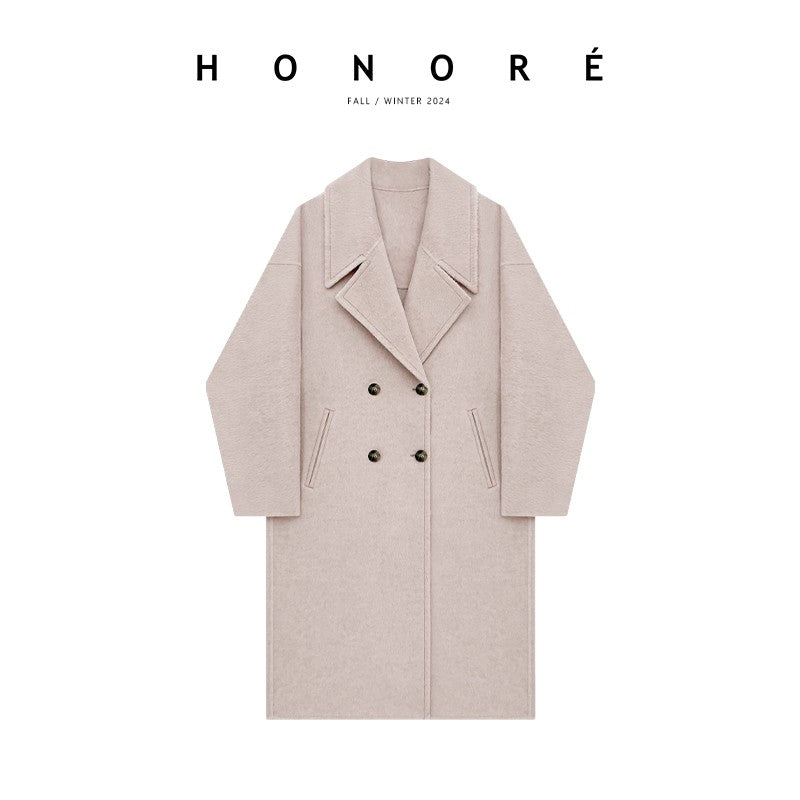 HONORE Guyue mulberry silk yak cashmere high-quality wool silhouette loose feeling three-dimensional double-faced wool coat