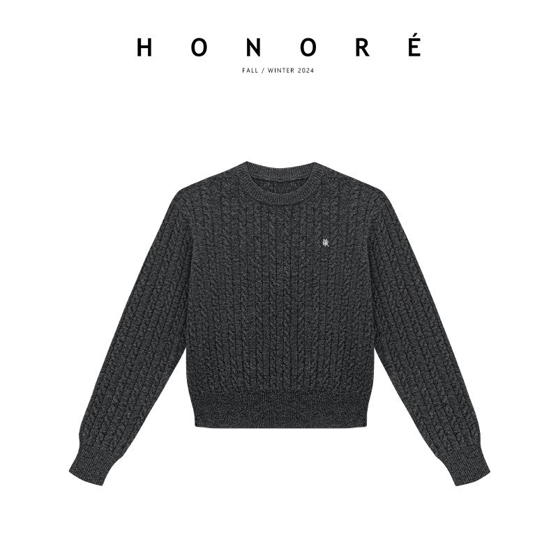 HONORE Guyue Office Bella Cashmere Cable Knit Cardigan Pullover