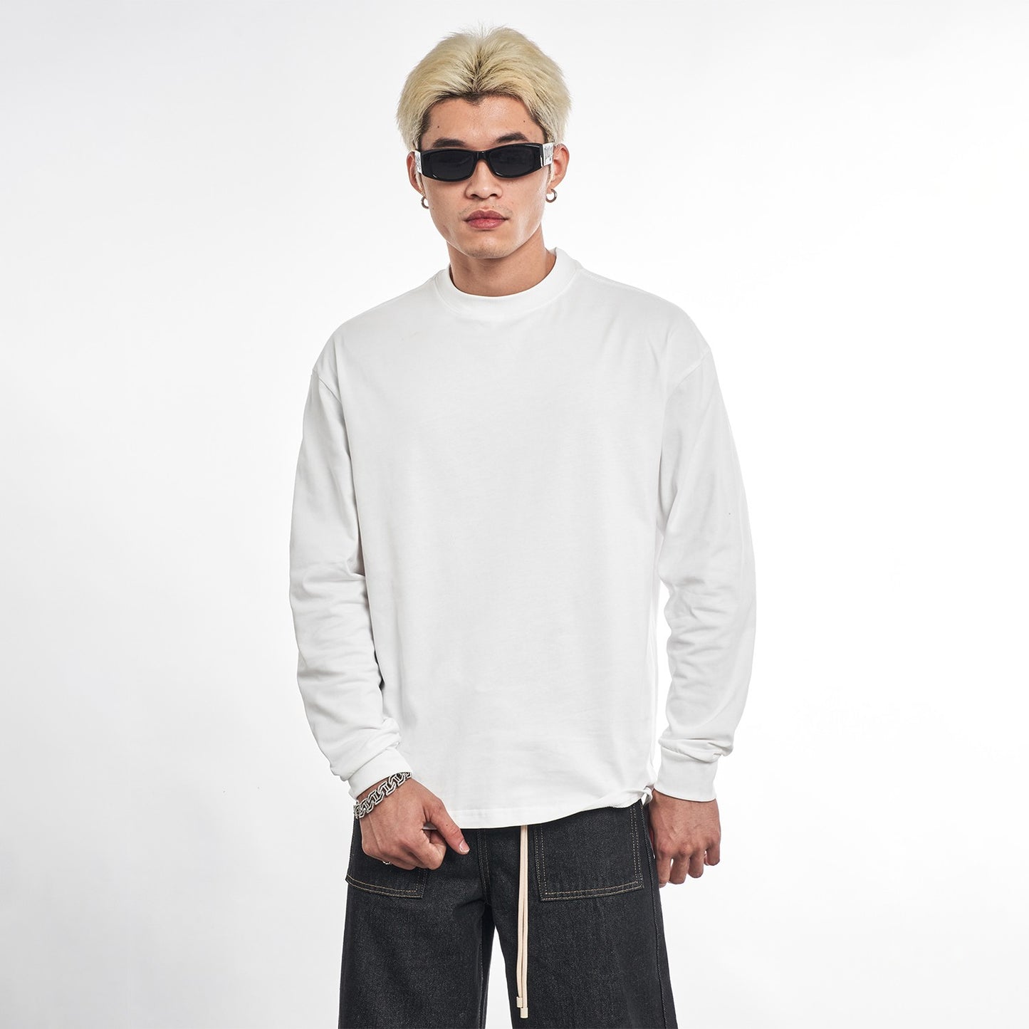 MT99 pure cotton round neck bottoming shirt autumn and winter lining solid color T-shirt West Coast white heavy long-sleeved top T-shirt men