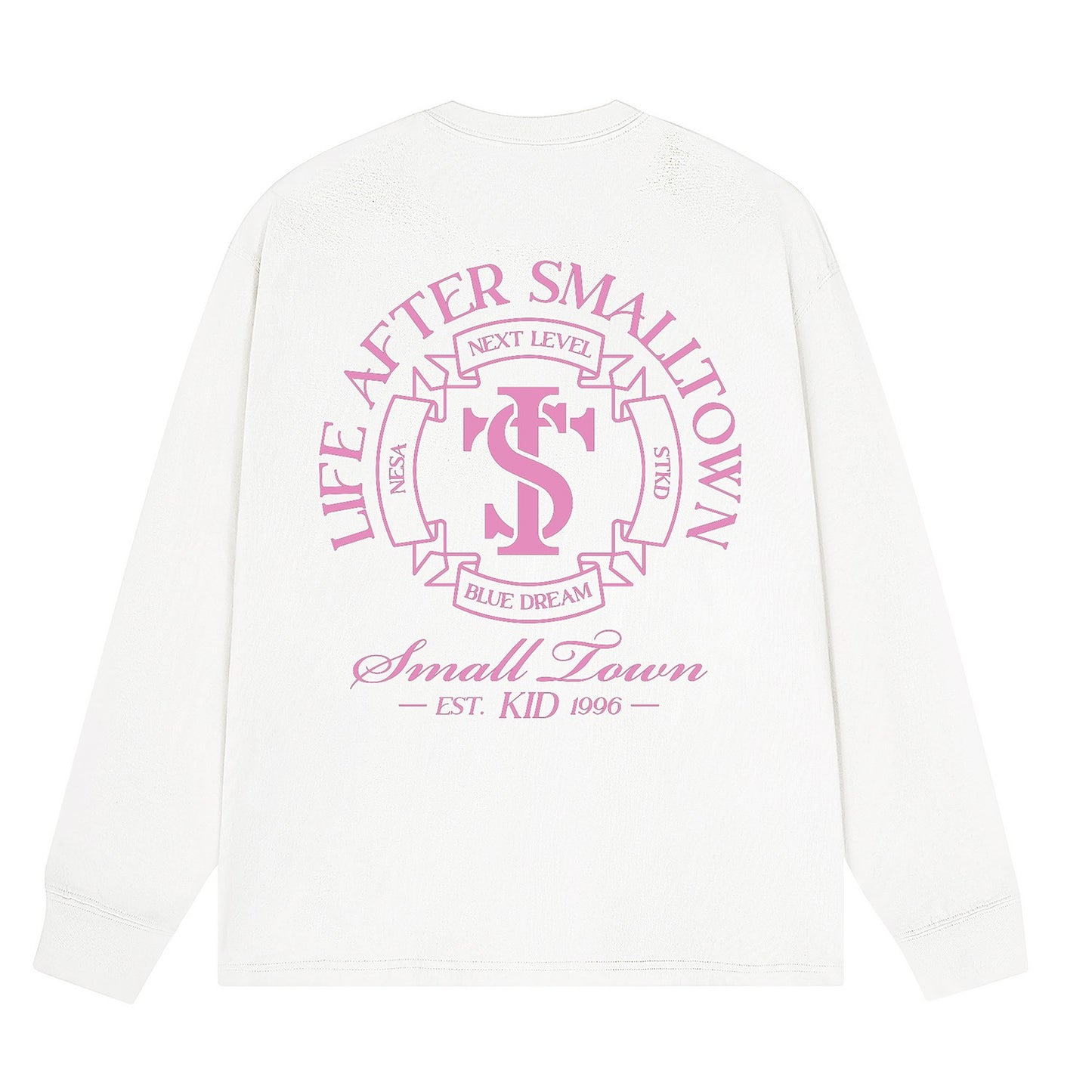 STK SmallTownKid round typography long-sleeved T-shirt with American retro casual street style national trend brand