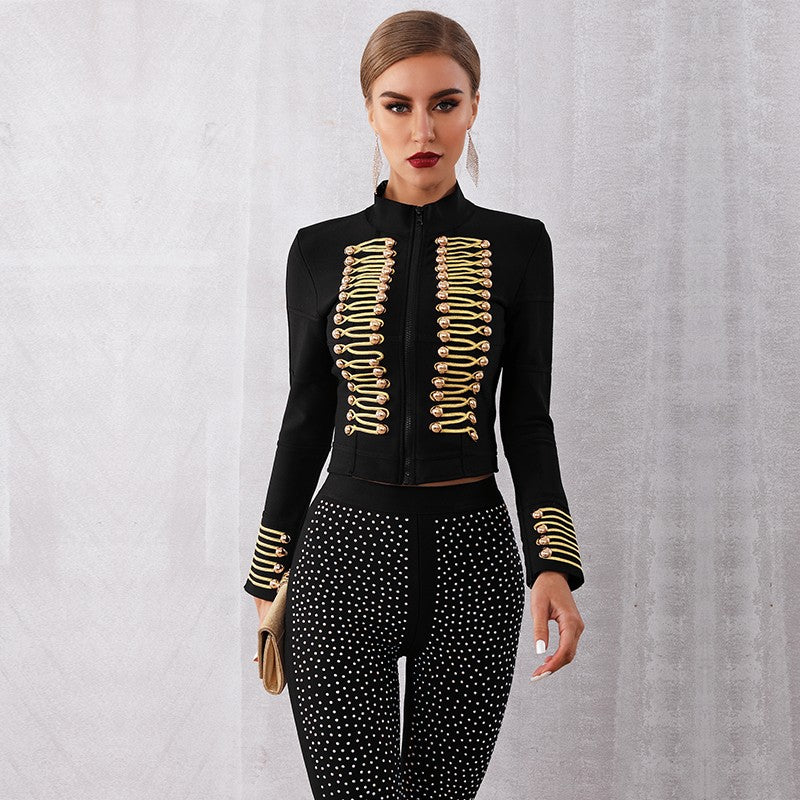 19 Early Autumn New Style Celebrity Long Sleeve Elastic Tight Fashion Slim Elegant Temperament Bandage Top Jacket Evening Dress