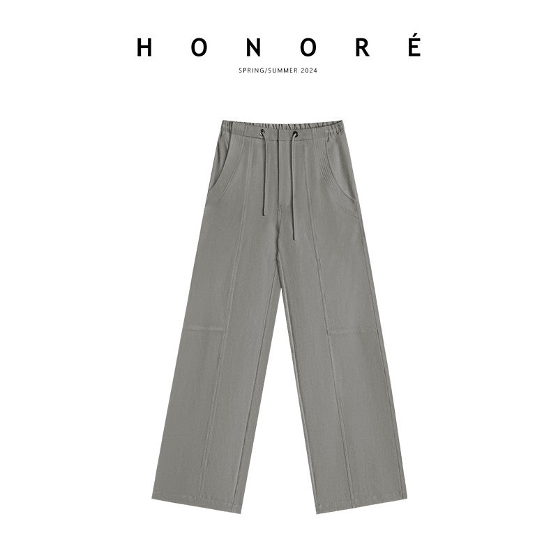 HONORE Guyue Casual Free Style Structure Design Breathable Fabric Versatile Wide Leg Drawstring Floor-Mopping Casual Pants