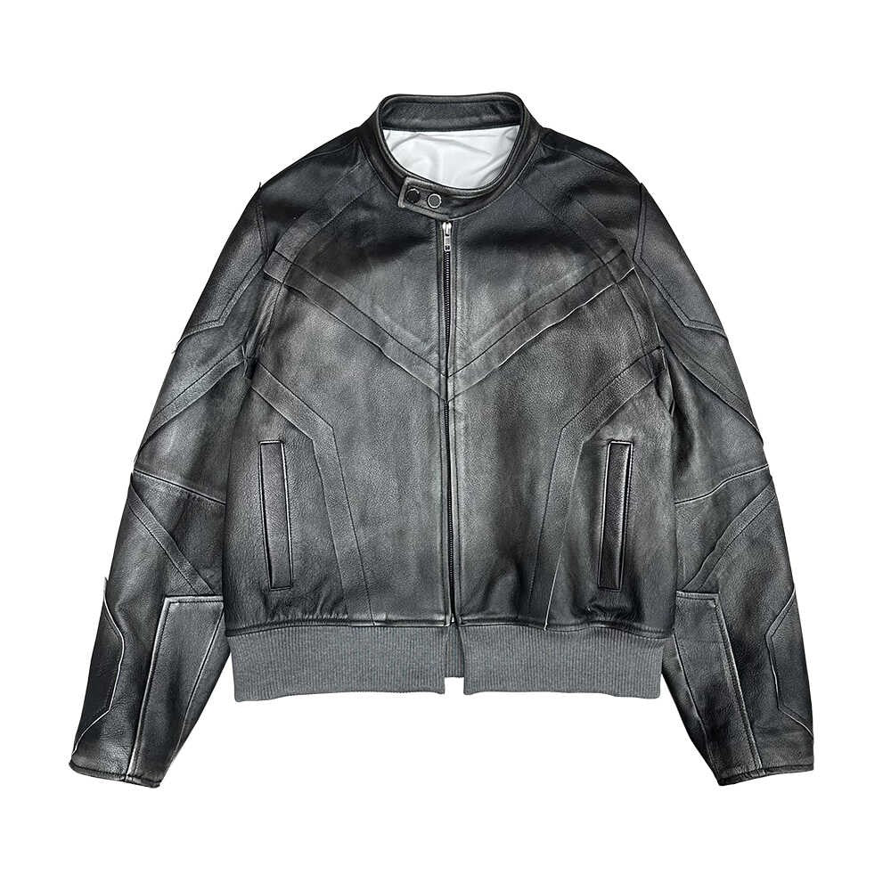 TrendMaybe &quot;Retro Modern&quot; motorcycle leather jacket first layer cowhide rubbed color old baseball jacket leather jacket