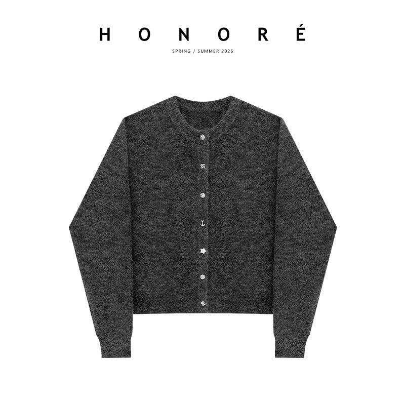 HONORE Gu Yue Mohair Tone Shaped Metal Button Cardigan + I-Shaped Vest Set