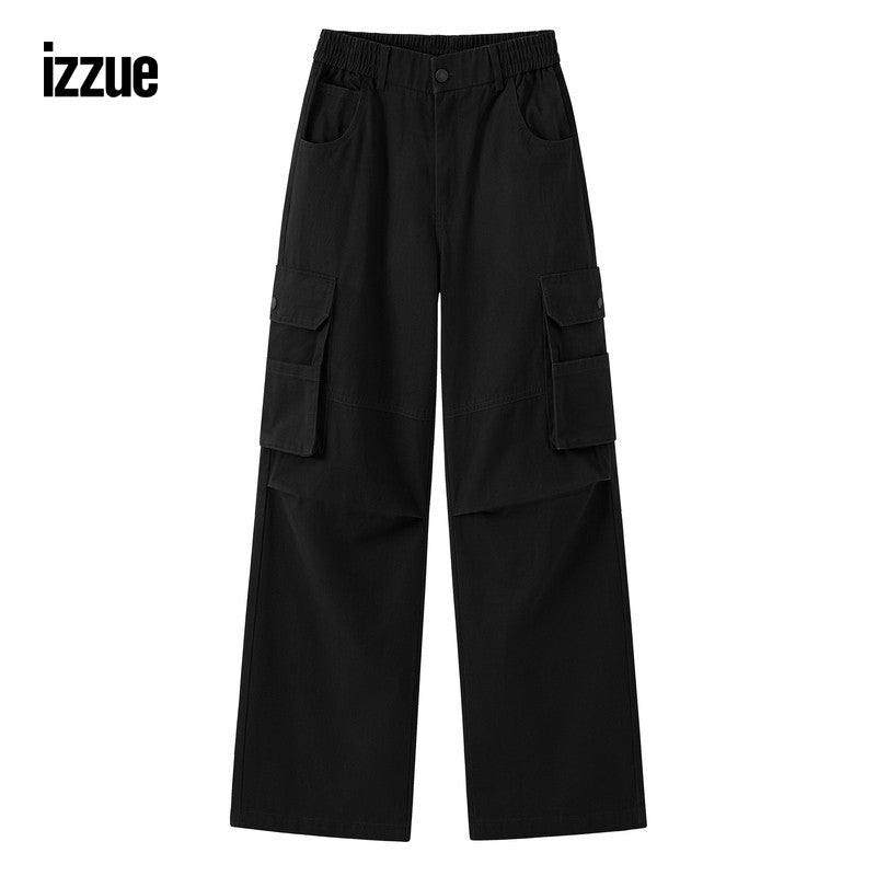 izzue men's overalls trousers 2024 winter new cool street loose straight pants casual pants