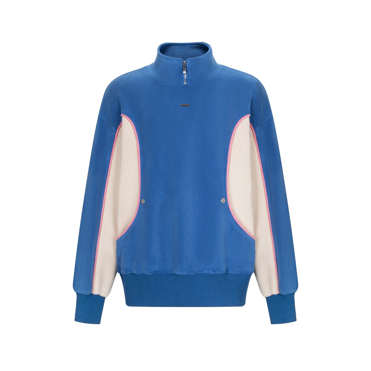 TIWILLTANG Qi Shi Lu &quot;Blue Day Tide&quot; grain velvet contrast color stitching different material hem ribbed sweatshirt