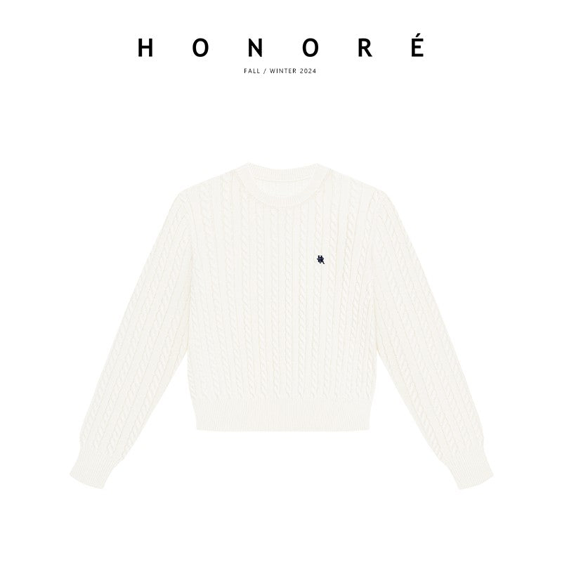 HONORE Guyue Office Bella Cashmere Cable Knit Cardigan Pullover