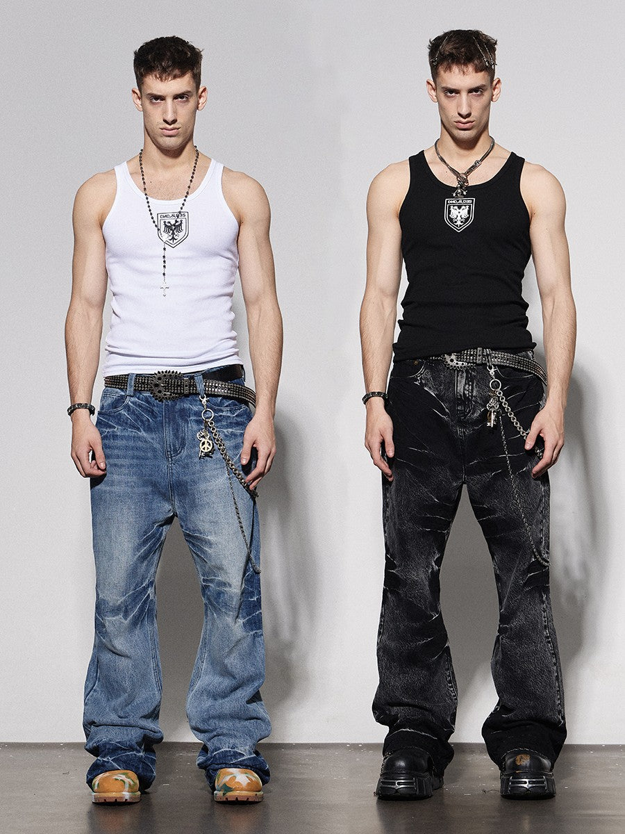 DND4DES American street hip-hop tight elastic basic versatile base badge print I-shaped ribbed vest