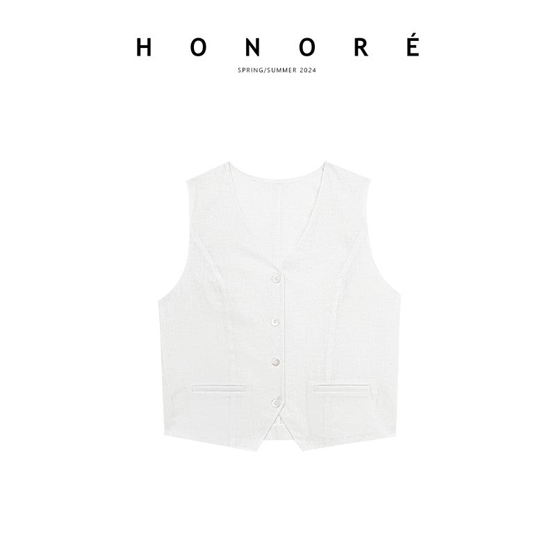 HONORE Gu Yue Relaxed Ramie Sunscreen Fashionable Shirt Vest Casual Pants Cotton and Linen Four-piece Set