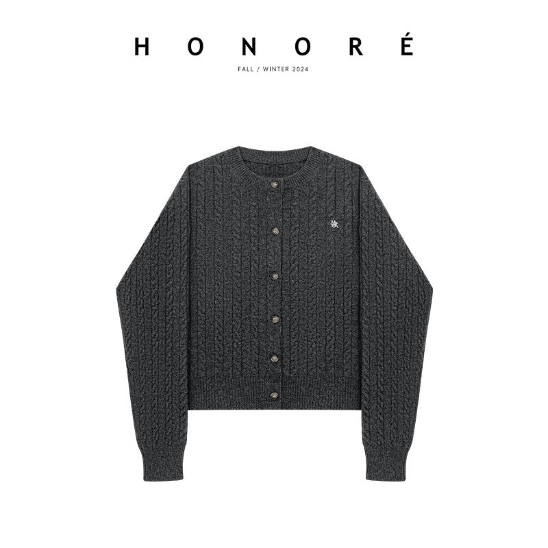 HONORE Guyue Office Bella Cashmere Cable Knit Cardigan Pullover