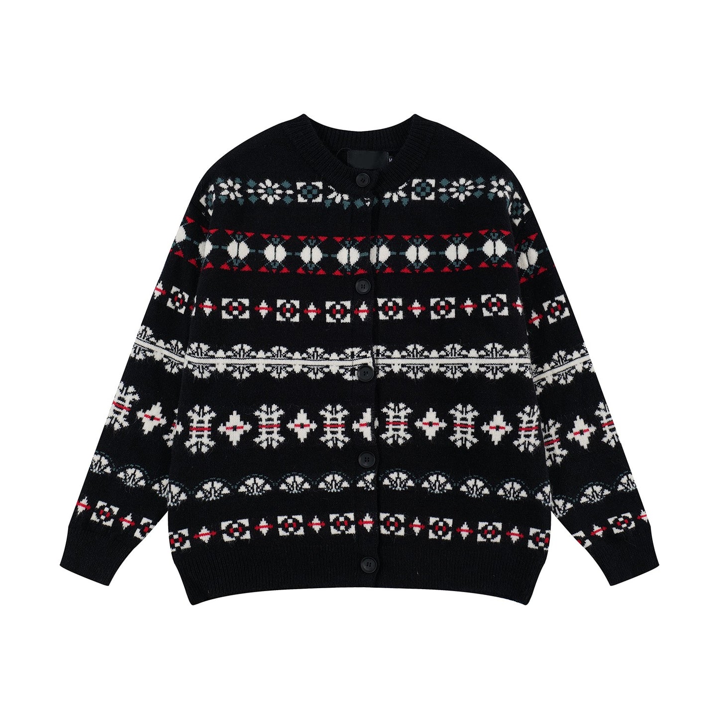 MT99 Fair Isle loose atmosphere autumn and winter jacquard button cardigan sweater knitted round neck coat lazy style