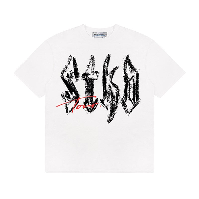 ASEN Same STK SmallTownKid Tour Workwear American Retro Font Short Sleeve Round Neck T-shirt