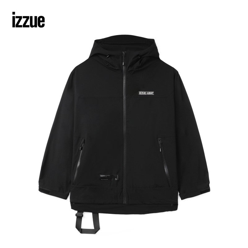 izzue men's hooded zipper jacket 2024 winter new vitality outdoor wind thin jacket 7108F4N