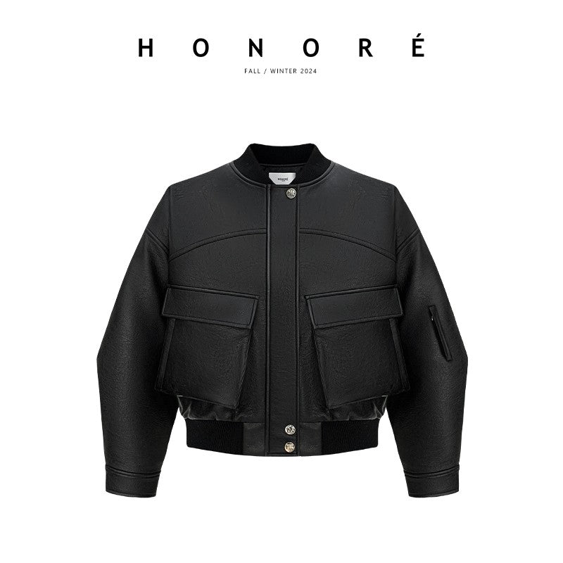 HONORE Gu Yue Saint Martin collection vintage environmentally friendly cow foam leather heavy high street leather jacket