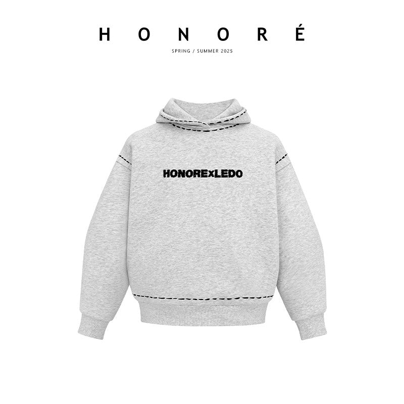 HONORE Guyue Ledo original series three-dimensional irregular dotted line thin velvet sweatshirt